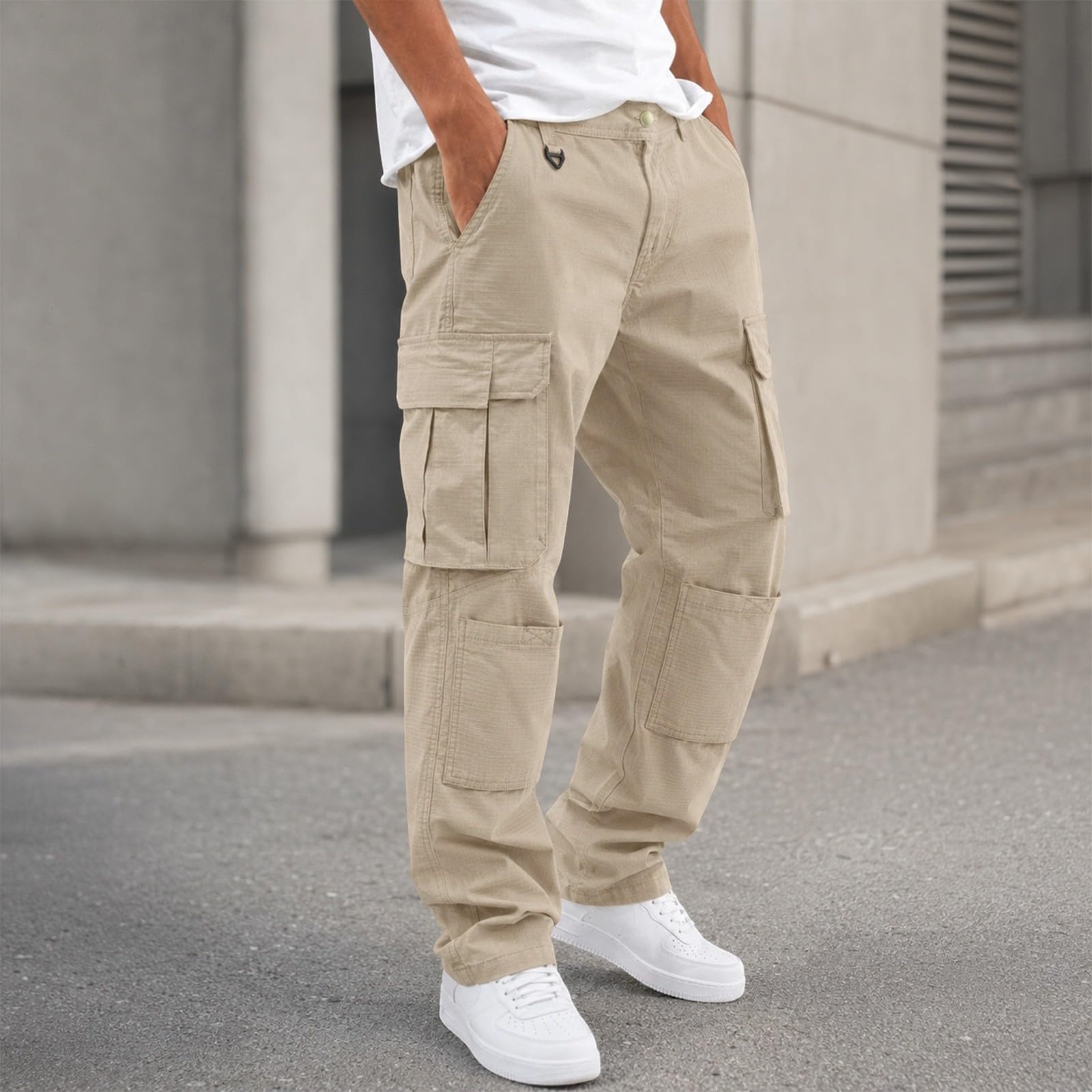 Pantaloni Cargo con Tasche dritte, Pantaloni Casual da Lavoro per Viaggi all'aperto, Pantaloni Utility.