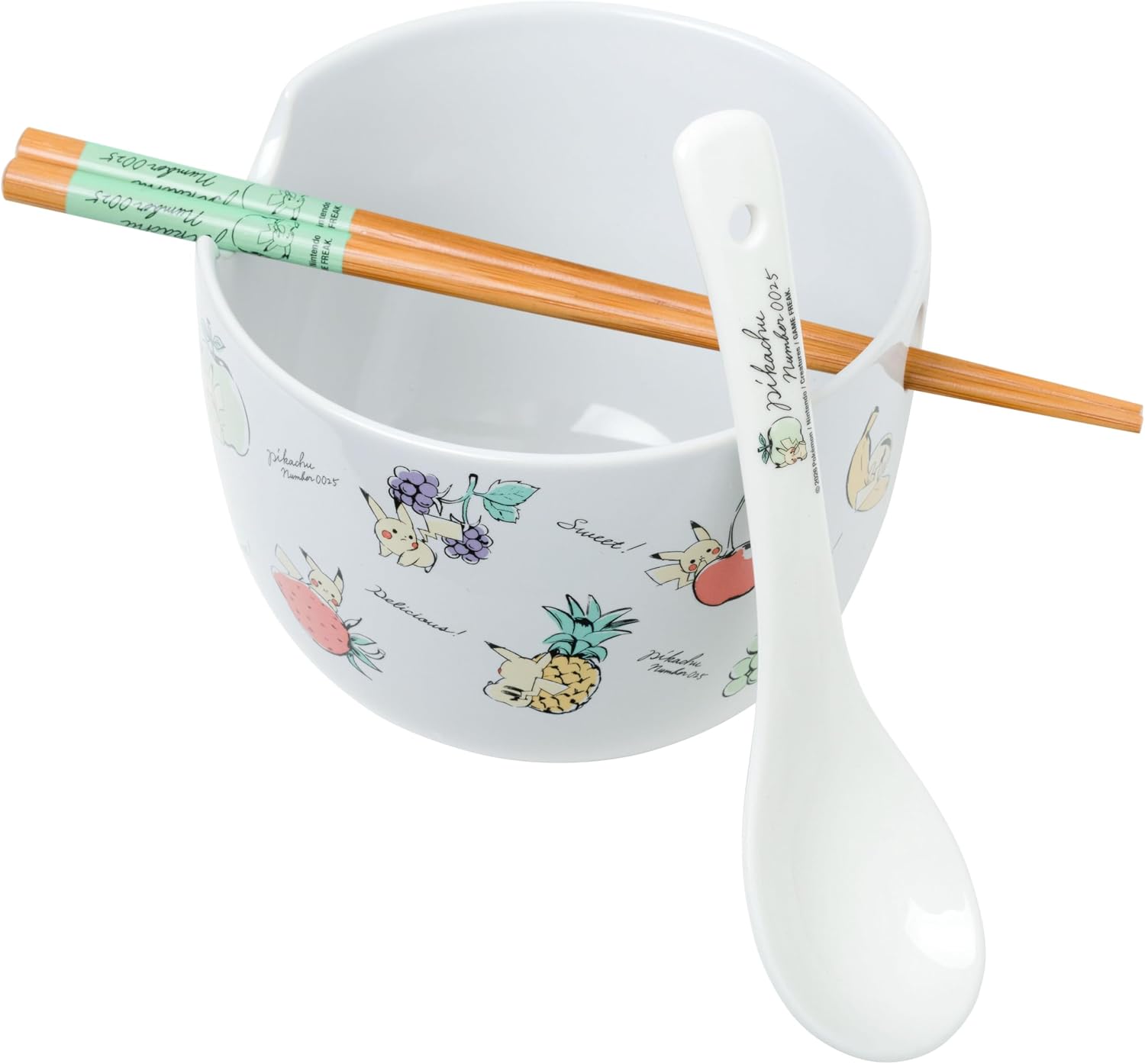 Silver Buffalo Pokémon Pikachu Fruit, Ramen Bowl with Chopsticks, 20oz image 2
