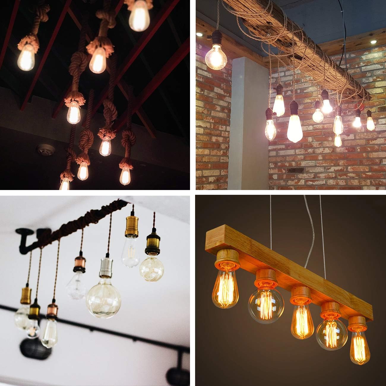 hansang Vintage Edison LED Light Bulbs Dimmable E26 Medium Base 4000K Daylight 6W(60 Watt Equivalent) ST58 Clear 800LM Glass Shape Antique Filament Classic Light Bulb 4 Pack