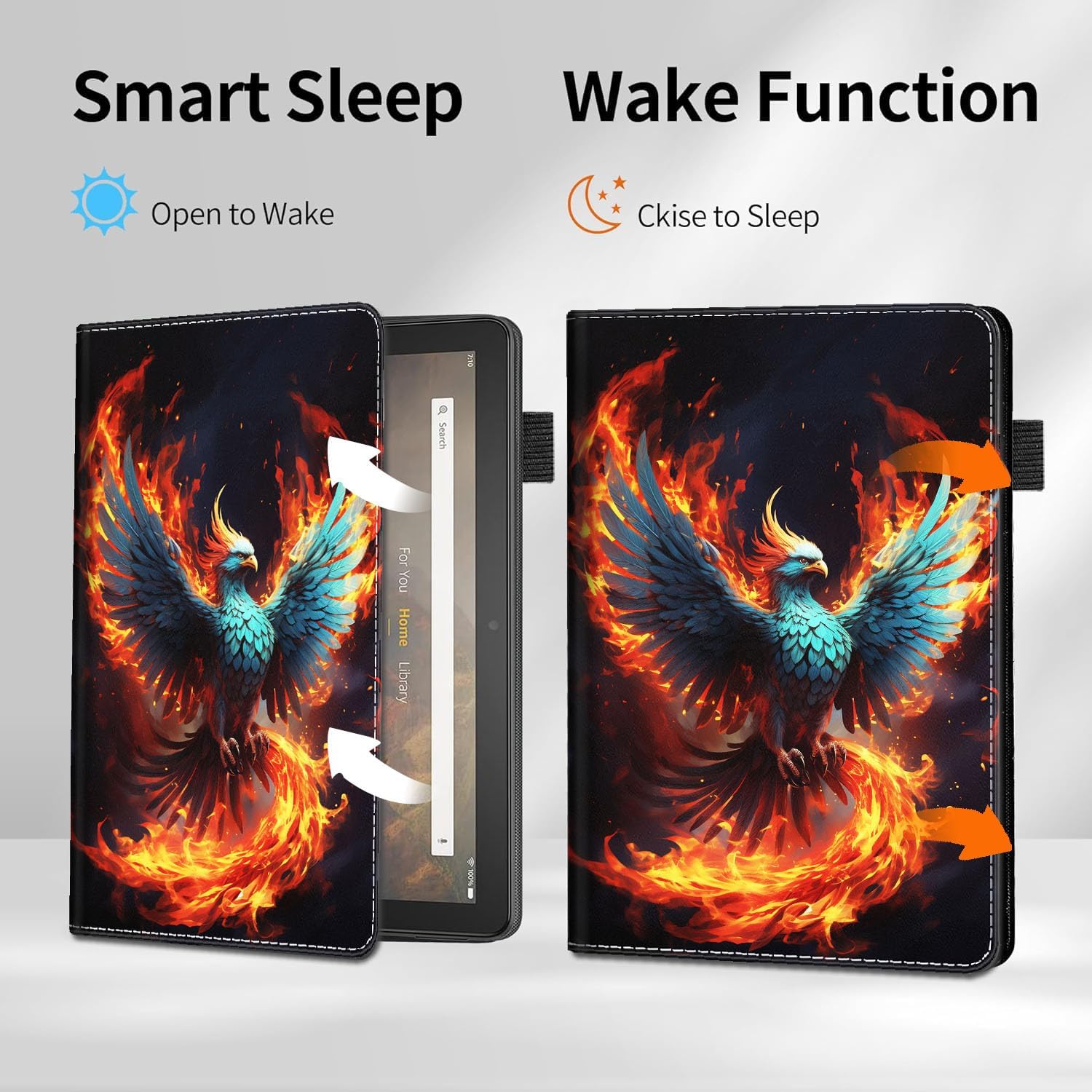Case for All-New Amazon Fire HD 10 and 10 Plus Tablet (13th/11th Generation, 2023/2021 Release) 10.1" - Slim Fit Standing Cover with Auto Sleep/Wake，Flaming Phenix