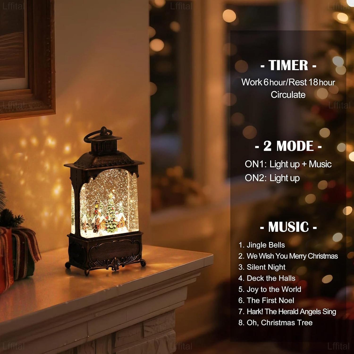 Christmas Snow Globes Lantern, Lighted Christmas Decorations Indoor for Home with Music Timer Glitter, Forest House Scene Musical Snowglobe Festival Gifts, USB & Battery Operated