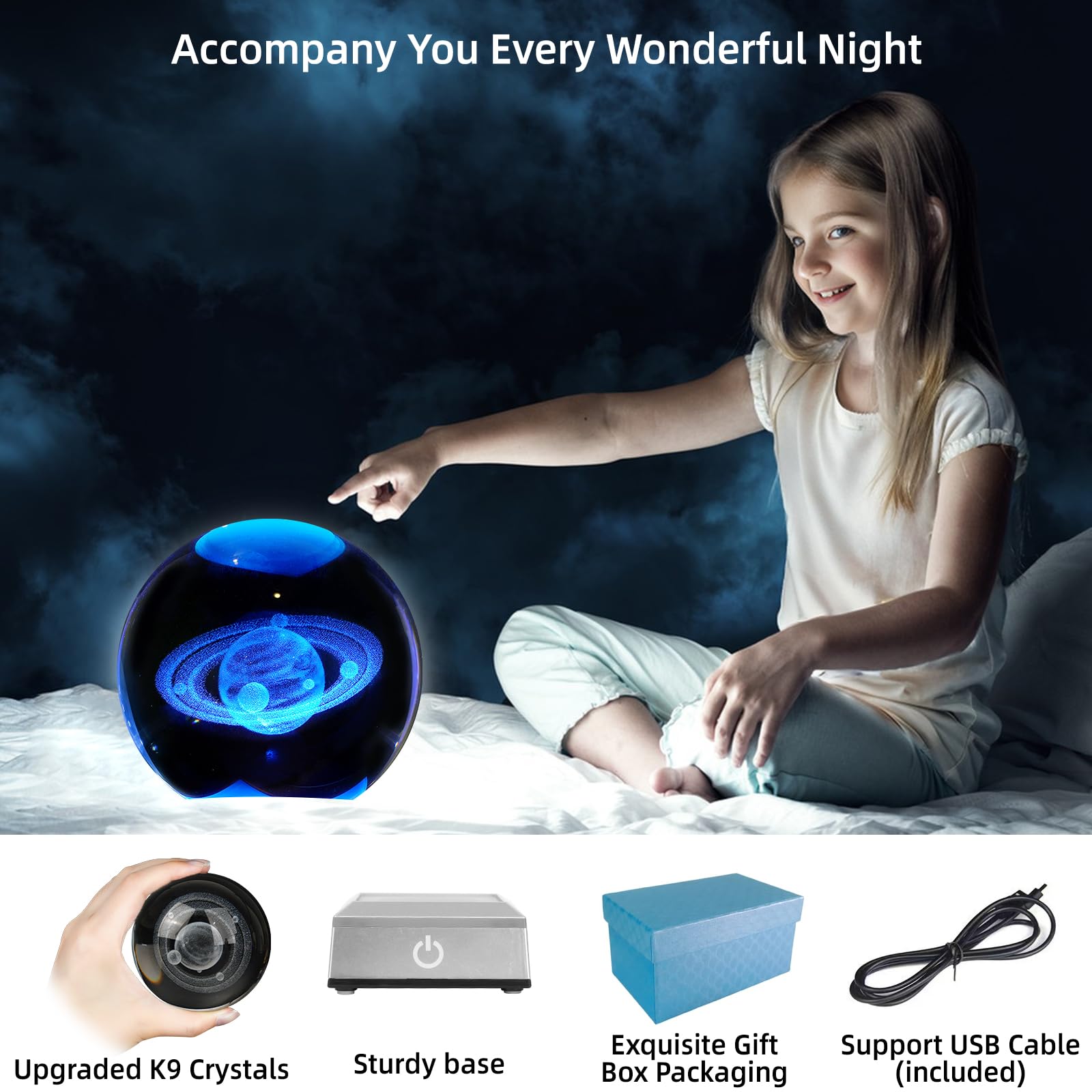 3D Saturn kryształowa kula lampka nocna 8 cm szklana kula lampa stołowa ze zmieniającą się kolorem podstawą dotykową dekoracja idealne prezenty Saturn dla przyjaciół dzieci Boże Narodzenie