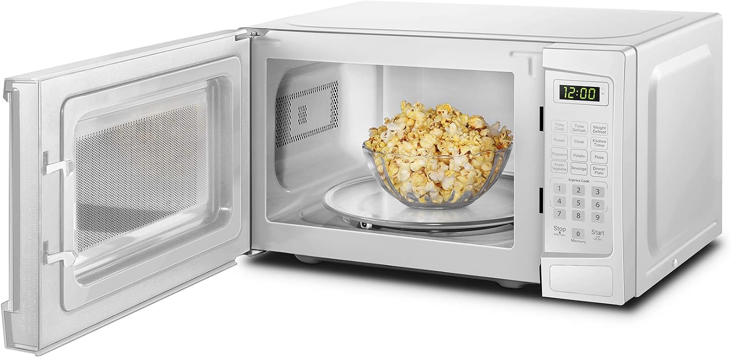 Danby DBMW0720BWW 0.7 Cu.Ft. Countertop Microwave In White - 700 Watts, Small Microwave With Push Button Door