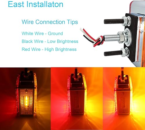 Miniatura 3 de 2 luces de guardabarros con pedestal de doble cara ámbarroja con montaje de perno, 52 luces LED cuadradas para semirremolques, Peterbilt Kenworth