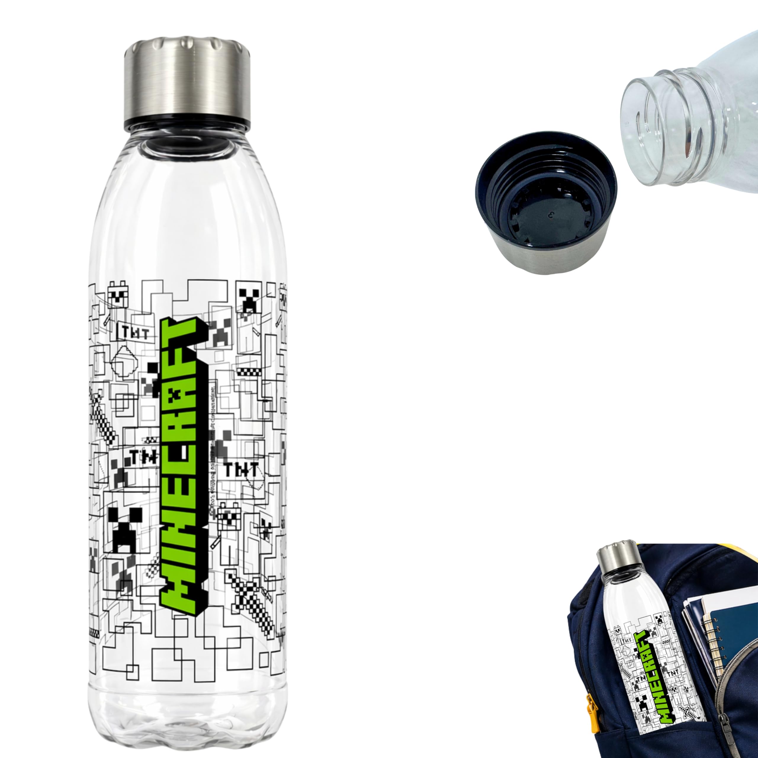 SRV Hub Minecraft Water Bottle 980ml – BPA Free Reusable Kids Water Bottle with Metal Screw Cap, Leak Proof Sports Bottle for School, Travel & Outdoor – Minecraft Iconic Design
