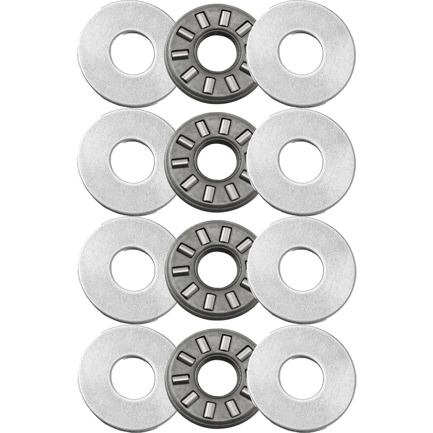 4 Sets NTA815+2TRA, Thrust Needle Roller Bearings with Two Washers, ID 1/2", OD 15/16"