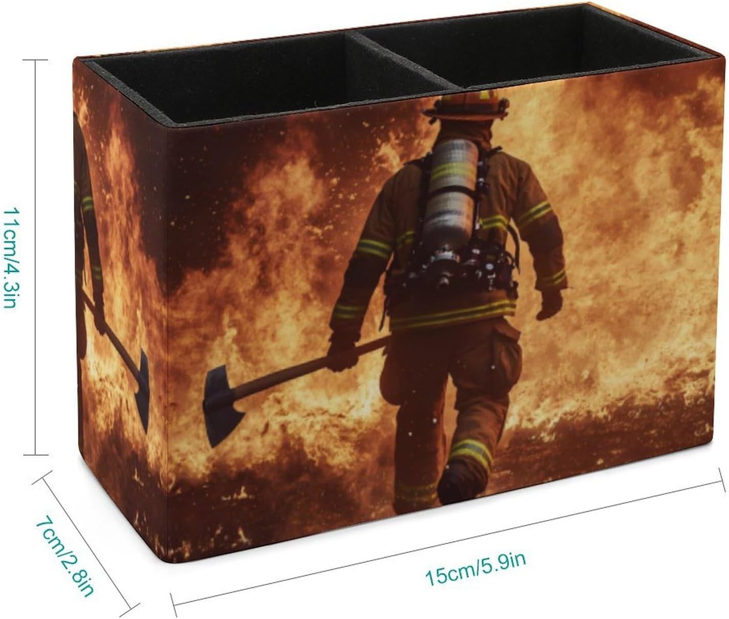 Fireman Back Pencil Pen Holder PU Leather Desk Storage Organizer Makeup Brush Box