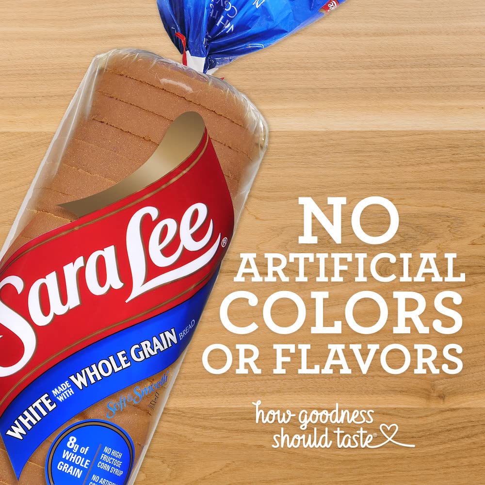 Sara Lee White Made With Whole Grain Sandwich Bread, 20 Oz Loaf of White Sandwich Bread With No Artificial Colors or Flavors