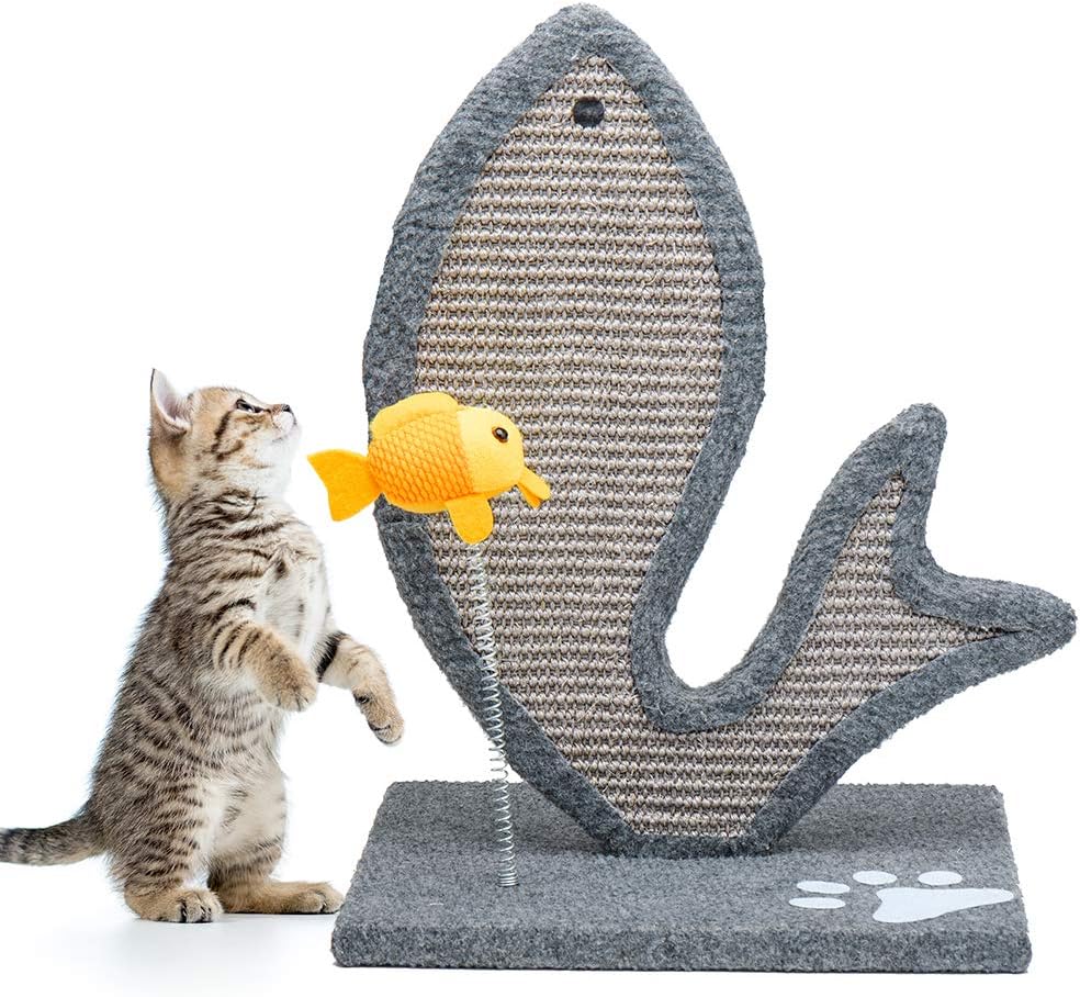 Delxo Cat Scratching Post Durable with Cat Interactive Toys Cat Scratch Post Plush and Sisal Cat Scratcher Eco-Friendly Design Maintain Healthy Cat Claws (Fish Scratching Posts)