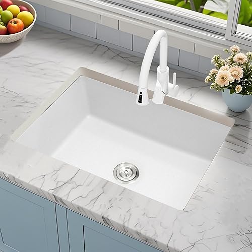 Miniatura 9 de Fregadero de cocina blanco de montaje inferior, fregadero de cocina blanco de 31 pulgadas, fregadero de cocina de 31 × 18 de un solo cuenco,