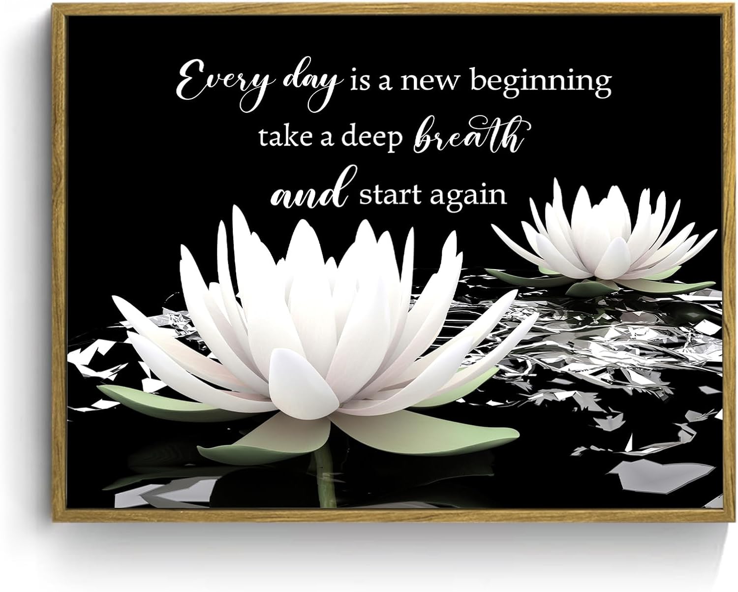 SCECALA Black and White Floral Framed Wall Art Inspirational Quotes and Water Lily Wall Art for Living Room Zen Spa Canvas Wall Decor for Bedroom Bathroom Home Office Ready to Hang 12L x 17W Inch