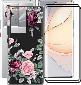 Case for ZTE Nubia Z40 Pro 6.67" with 2 Tempered Glass Screen Protector. Ultra-Thin Black Soft Silicone Anti-Drop Phone Cover, TPU Bumper Shell Case for ZTE Nubia Z40 Pro - YQ12