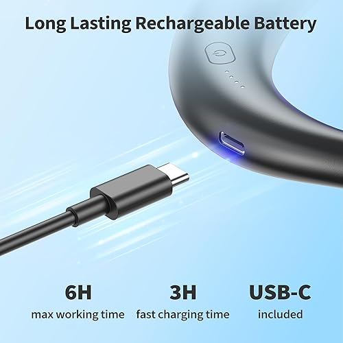 Miniatura 5 de PANERGY Ventilador de cuello portátil, funciona con batería de 2600 mAh, ventilador USB ultra silencioso manos libres con viento fuerte, ventilador