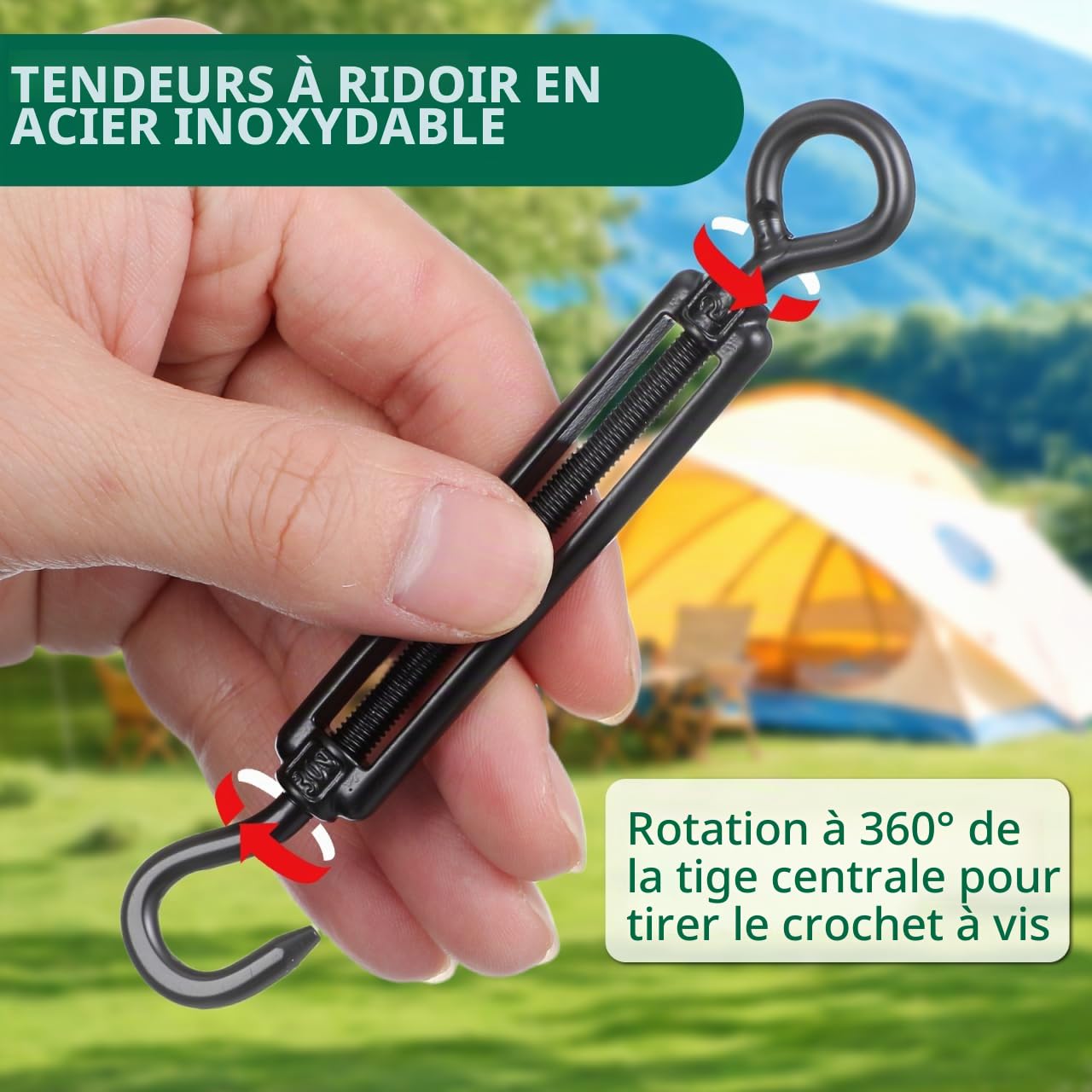 iplusmile Lot de 5 tendeurs réglables en acier inoxydable pour voile d'ombrage et fixation de câble - Revêtement noir - Durable et polyvalent