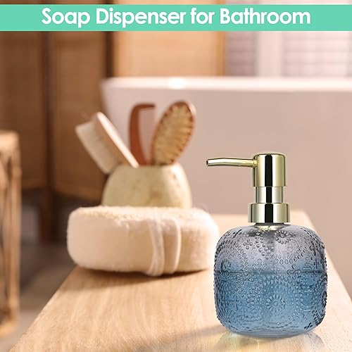 Miniatura 3 de Paquete de 2 dispensadores de jabón de vidrio con relieve floral, dispensadores de jabón de manos de 12 onzas, dispensadores de loción recargables