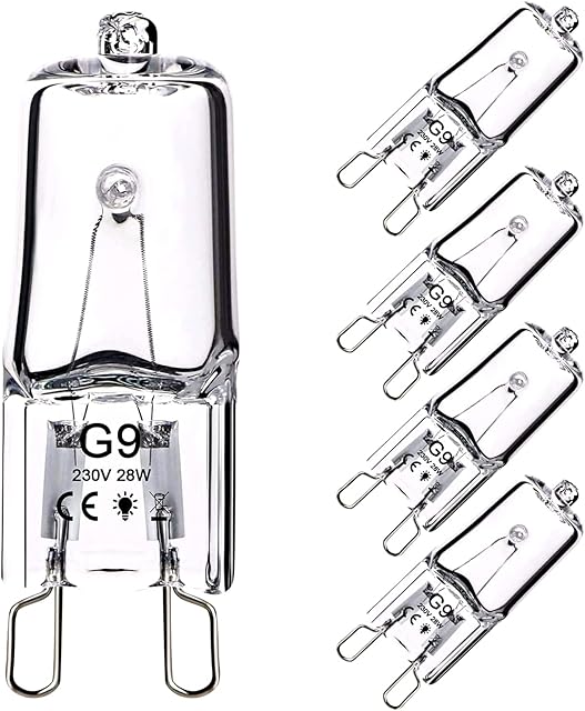 Vicloon G9 Halogen Bulbs, 5 Pcs 2 pin G9 Capsule Bulb, 28W G9 Light Bulbs, 360 Degrees Beam Angle Energy Saving Lamp, 2800K Warm White, 230V 370lm, Dimmable [Energy Class C]