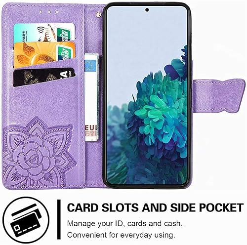 Miniatura 3 de MEUPZZK Funda tipo cartera para Samsung Galaxy S21+S21 Plus, piel sintética de alta calidad con estampado de flores de mariposa en relieve, función