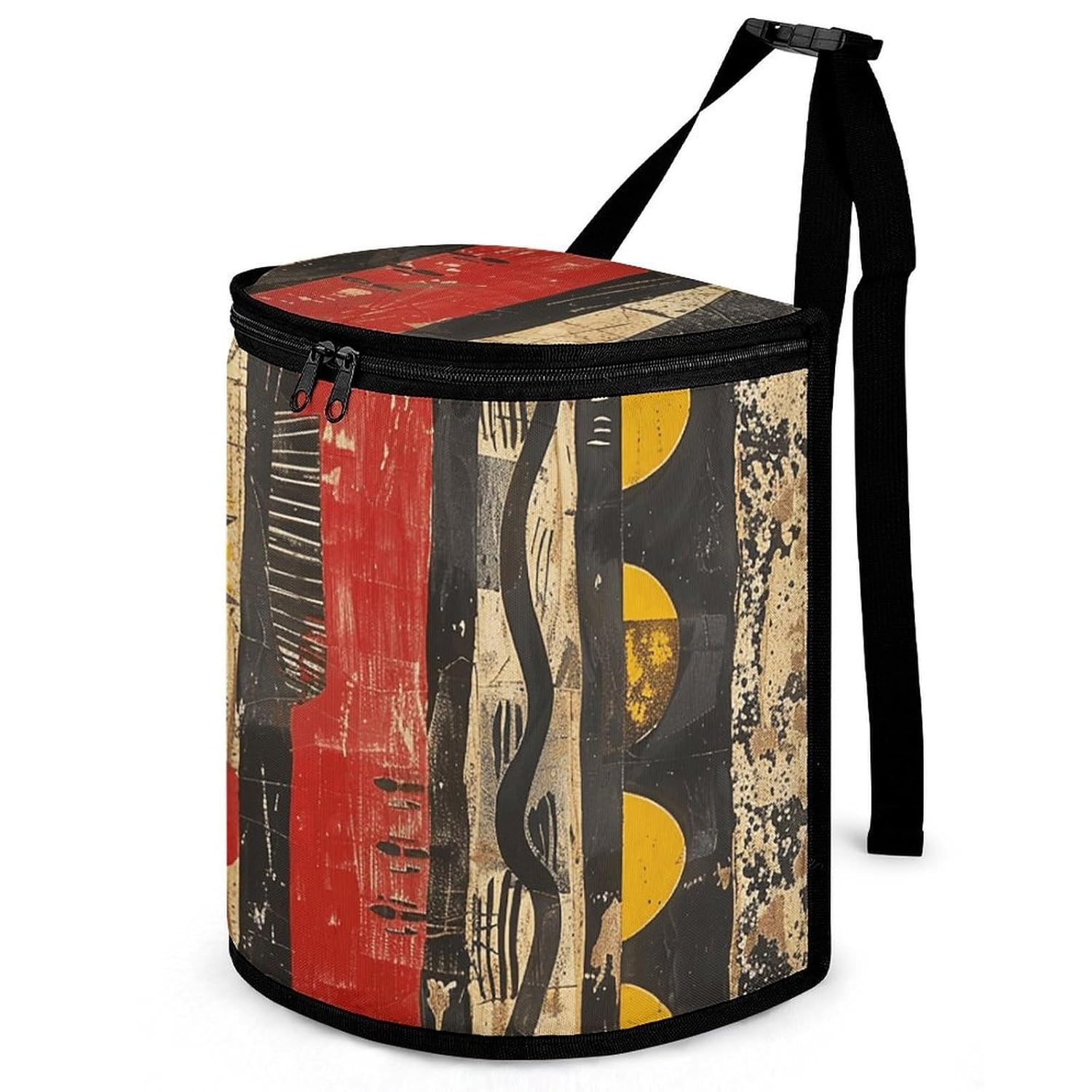 MUSM Leakproof Car Trash Can 2.5 Gallon, Durable Automotive Garbage Bag with Waterproof Liner, Red and Yellow Pattern Trash Bag for Car, Truck, RV & Bathroom