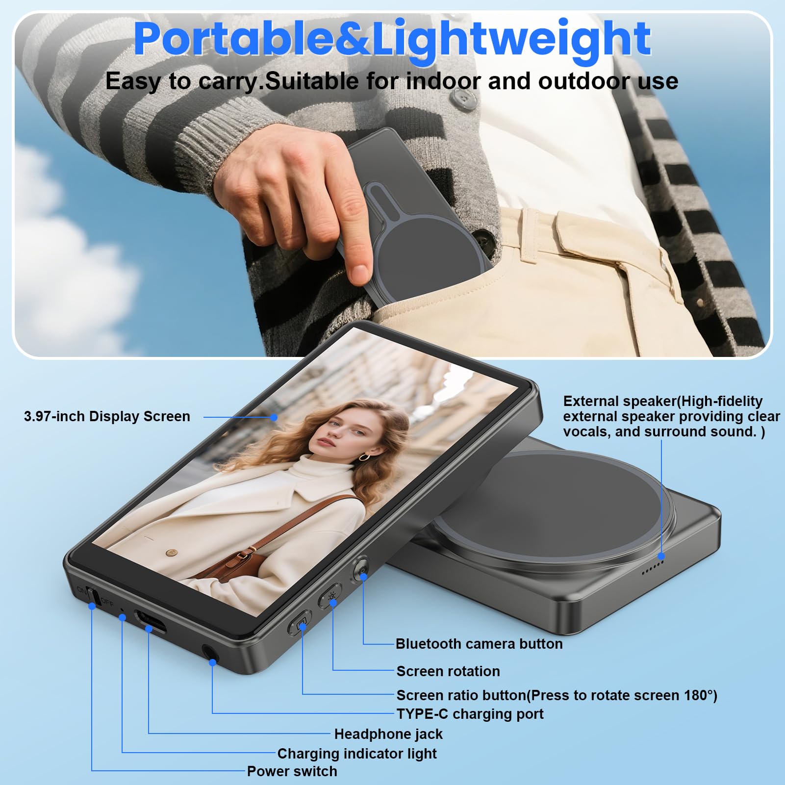 Pantalla para monitor de teléfono Vlog Selfie, conexión inalámbrica de montaje magnético con control remoto, grabación inalámbrica de 1080P, cámara trasera para selfie, vlog en vivo