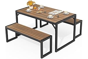 YITAHOME Patio Dining Set - Sleek Outdoor Table and Bench for 4-6 Guests
