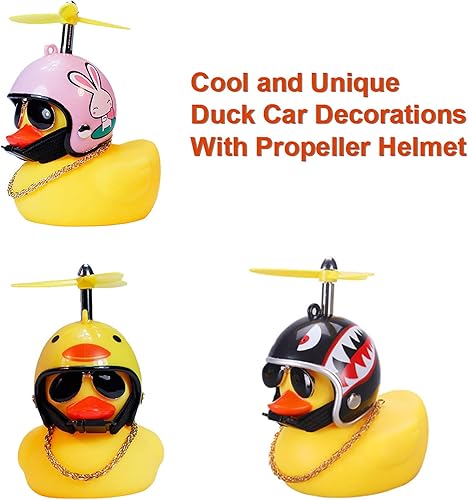 Miniatura 10 de wonuu Decoraciones de tablero de instrumentos de automóvil, paquete de 3 patos de goma para accesorios de automóvil, pato de goma con casco de