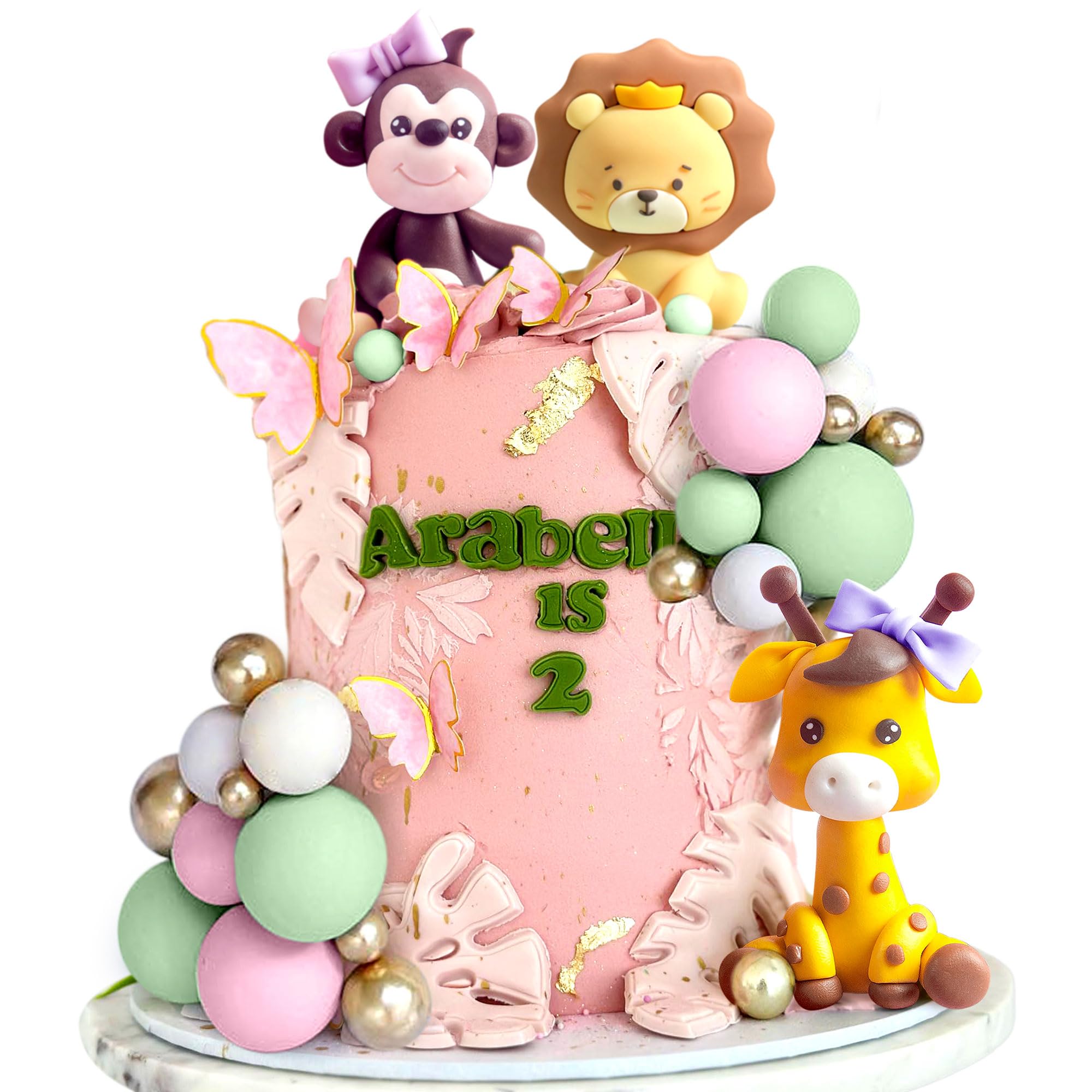 JeVenis Girl Safari Baby Shower Cake Decorations Girl Wild One Cake Topper Safari Cake Decorations Wild One Cake Topper 1st Birthday Zoo Animal Cake Toppers โ image 1