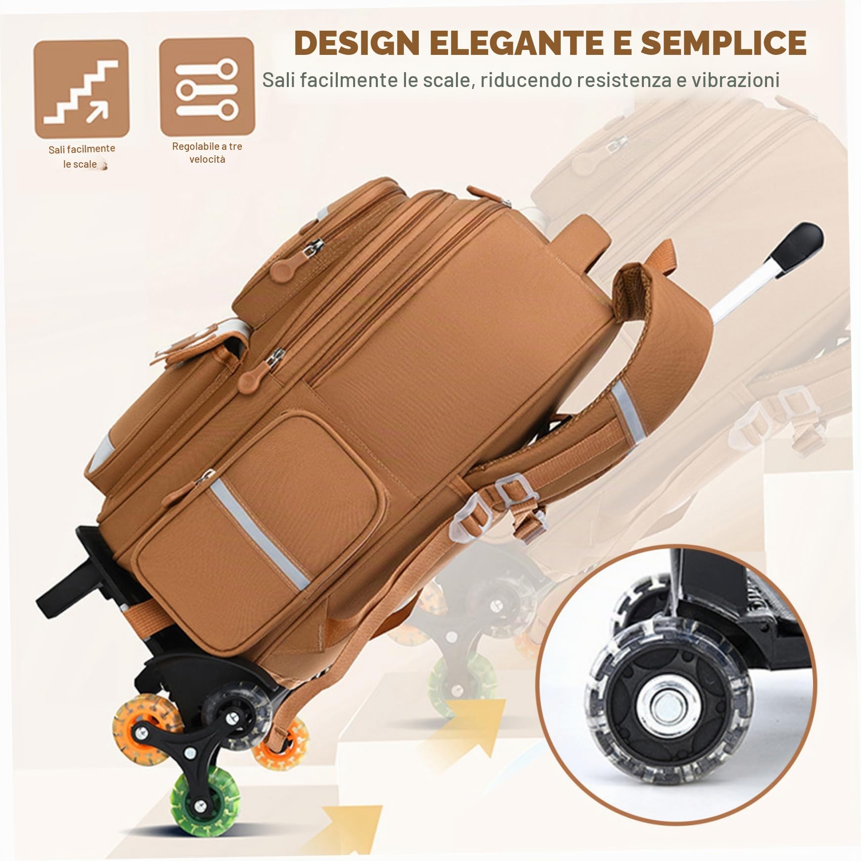 Zaino Trolley con Ruote Zaino Capibara di Capacità con Scomparti Multipli Borsa da Scuola con Stampa Simpatico Cartone Animato Cinghia Riflettente Maniglia Retrattile per Ragazzi Ragazze, Viol