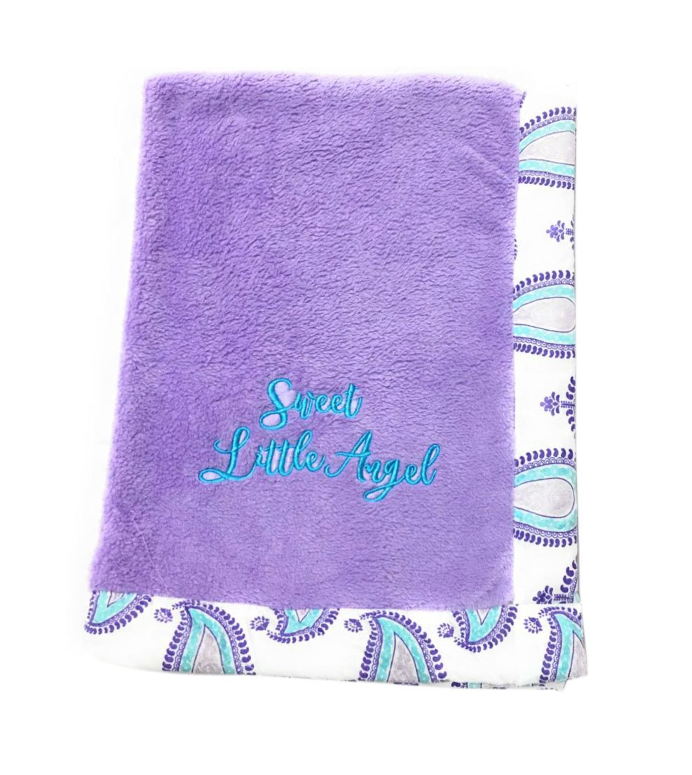 Bacati - Paisley Floral Plush Embroidered 30 inches x 40 inches Baby Blanket (Aqua/Lilac/Purple Paisley Lilac)