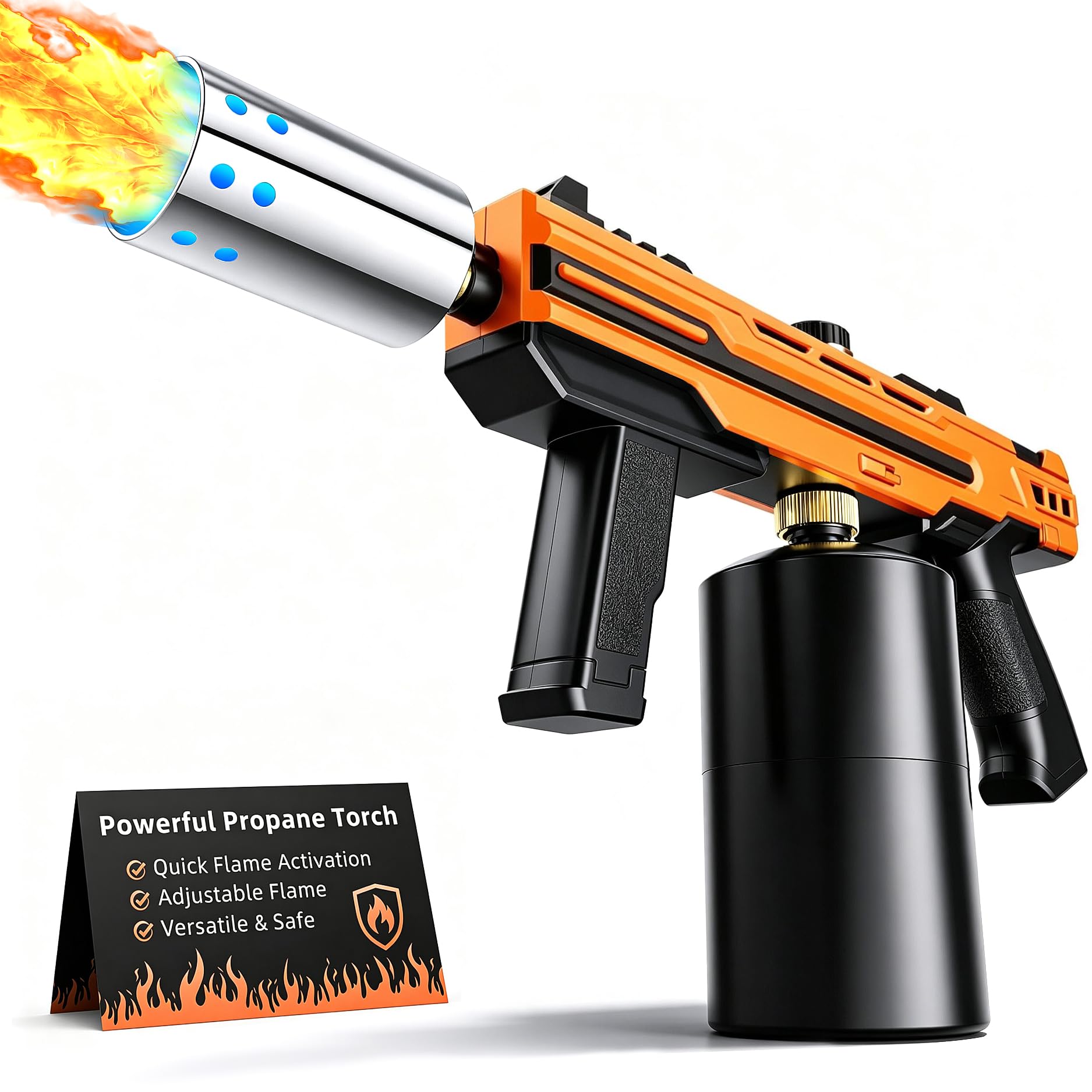 Quemador de flambeo multifuncional, quemador de cocina y encendedor de hoguera, quemador ajustable para freír carne, asar a la parrilla, naranja (tanque de propano no incluido)