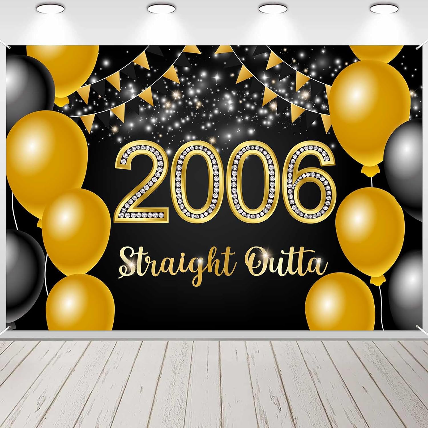 Happy 18th Birthday Gold and Black Banner Backdrop Cheers