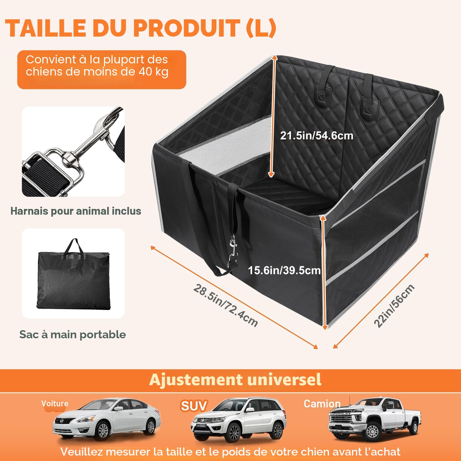 Gimars Mise À Niveau Siège Auto Chien de Grande et Moyenne Taille, Renforcé Étanche Panier Chien Voiture, Élargi Transport Chat Voiture avec Fenêtres en Filet Et Ceintures de Sécurité, L