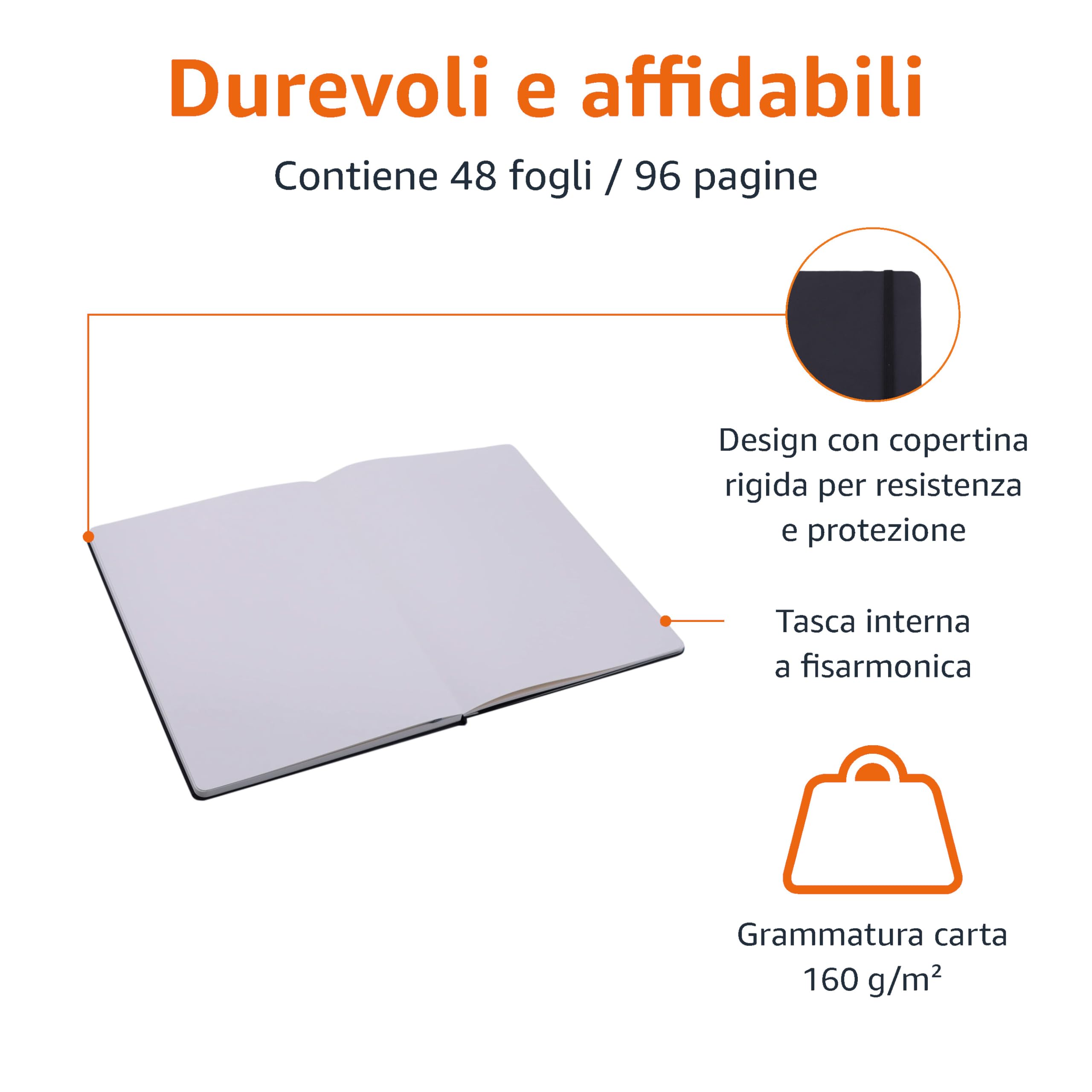 Amazon Basics Blocco per schizzi, 1 unità, XL, 48 fogli, Nero, 30 x 22 cm
