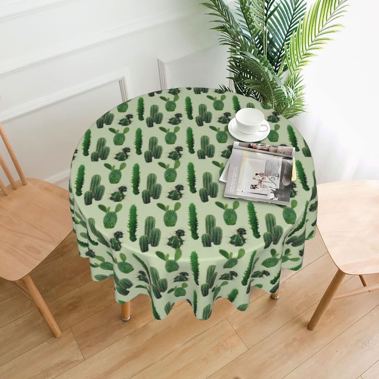 Nbtghga Cactus. Print Tablecloth Round Border Table Cloth Cover Decorative For Party Holiday Dinning Tabletop Home