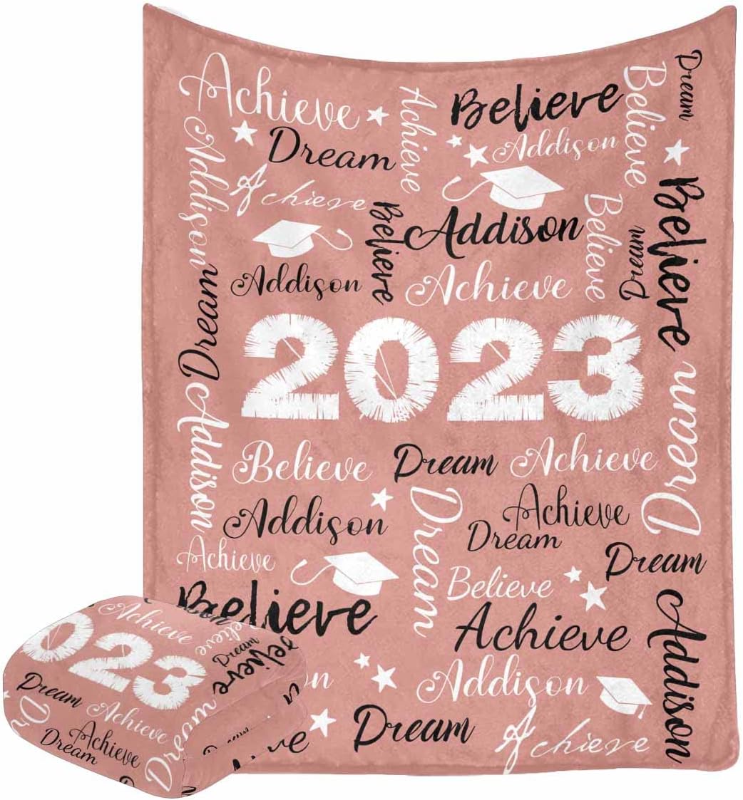 LOSARON Custom Blanket for Graduation Gift Class of 2023 Good Luck Purple Black Blanket Personalized Fleece Throw Blanket 2023 for Sister BFF Daughter Son Bedroom 50x60