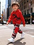 Boys Sweatsuits Two Pieces Pants Set Dinosaur Printed Hoodies Sweatshirt and Sweatpants Set Outfit Sets for Boy 4-8Y