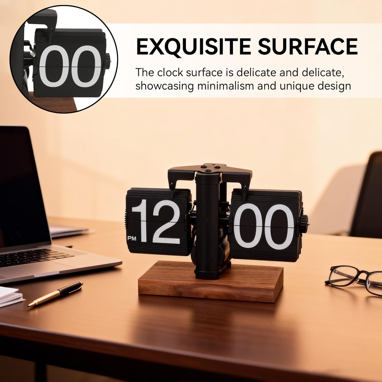 Flip Clock, Retro Digital Flip Down Clock Vintage Design Classic Mechanical Decor Internal Gear Operated for Home Office School Hotel Cafe (Black)
