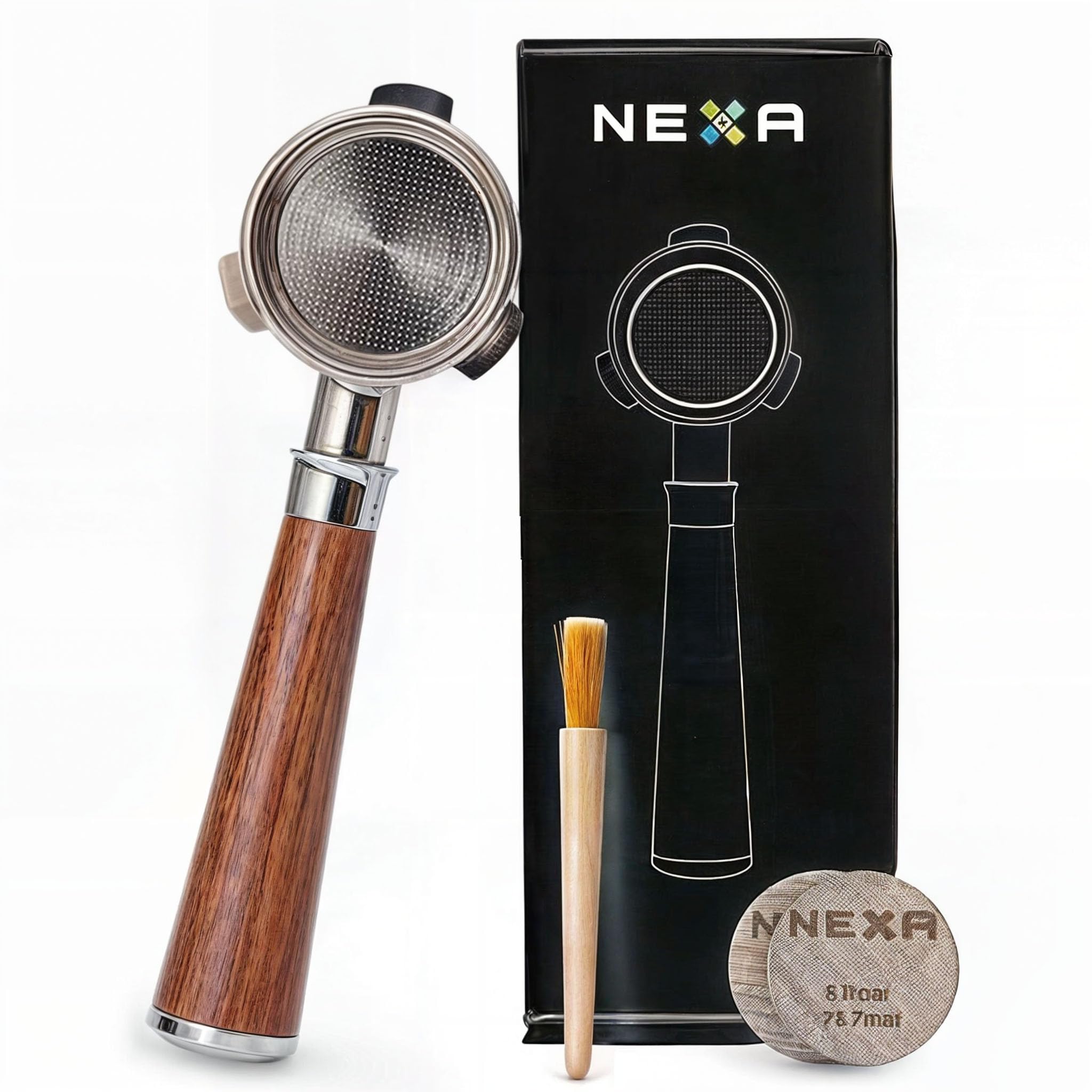 NEXA 54mm Bottomless Portafilter Breville portafilter Compatible with Breville Barista Series BES870/878/880 & Solis Barista Machines- Bottomless portafilter 54mm with 2 puck screen & 1 Cleaning Brush