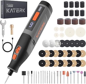Katerk Cordless Rotary Tool, 4000mAh Battery, 6-Speed, 28000RPM, Rotary Tool Kit with 70 Accessories Light duty Engraving Pen for Sanding, Polishing, Drilling, Etching, Grinding, Wood Carving