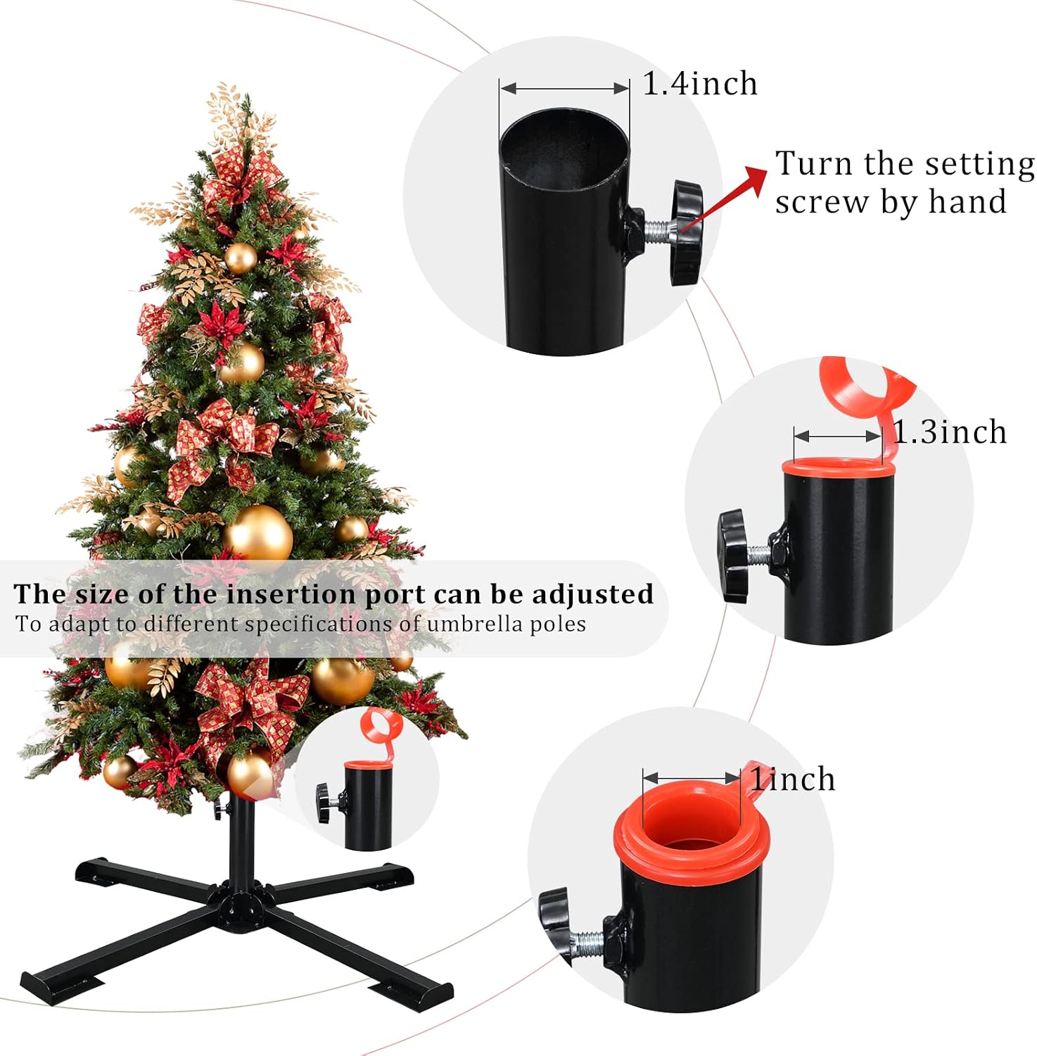 FLY HAWK Christmas Tree Stand, 1.4” Foldable Artificial Christmas Tree Metal Ornament Holder Universal Model Adjustable ，Umbrella Stand Artificial Christmas Tree for Pine SprucePoplar (Black)