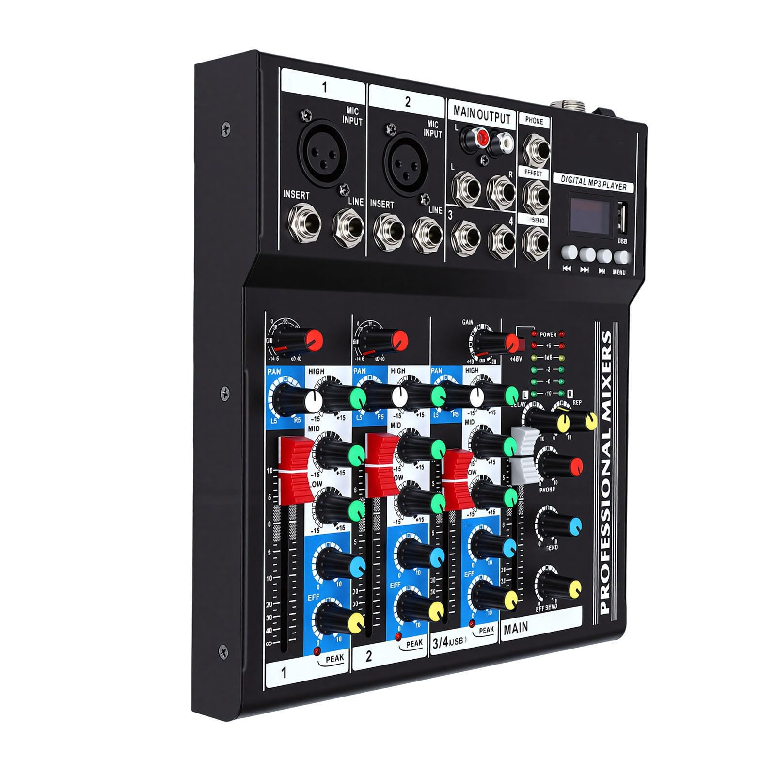Keenso Mixer Audio, Scheda Audio Portatile in Acciaio Legato con Chip Bluetooth e DSP, Interfaccia USB a 5 con Alimentazione Phantom 48 V, per Registrazione in Studio Configurazione DJ Mobile