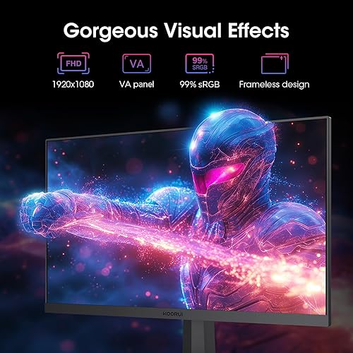 Miniatura 2 de KOORUI Monitor de juego de 24.5 pulgadas, FHD 1080P 144Hz180Hz, Monitor de computadora sin marco, VA 1ms, sRGB 99%, Sincronización adaptativa, VESA,