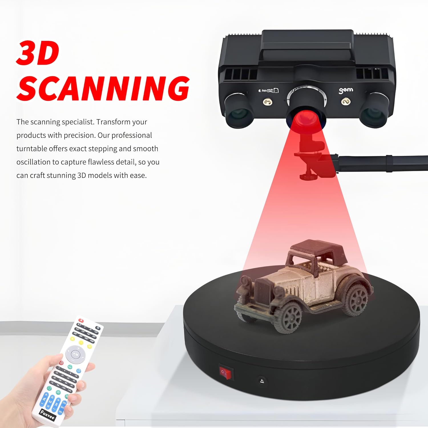 Remote-Controlled Motorized Turntable,Motorized Rotating Display Stand,Speed-Adjustable Rotating Platform,Multi-Mode 360° Photography Turntable for 3D Scan,Photography,Showcase(12.6inch/Black)