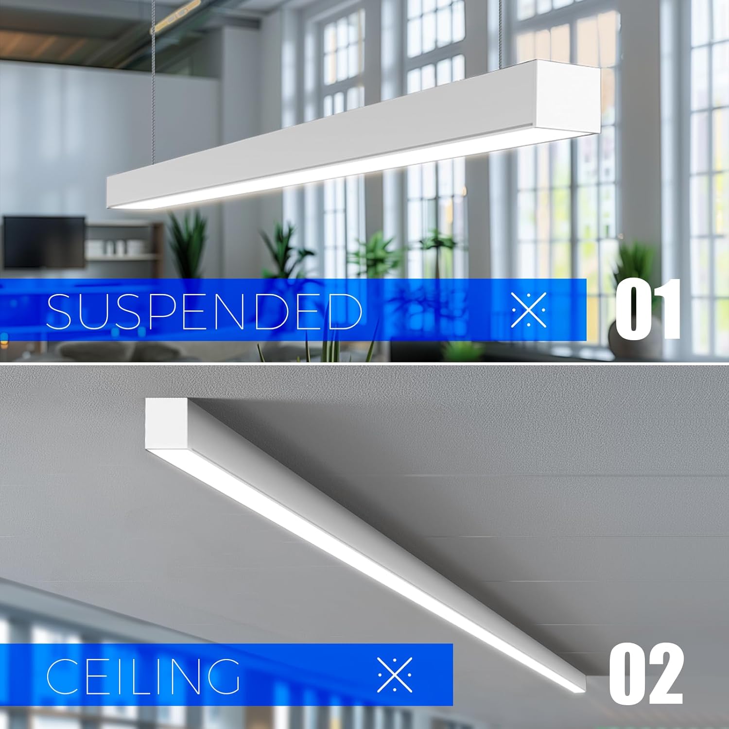 Barrina 5568 Remote Series LED Linear Light, 2nd-Generation, 45W Seamless Connection, 3000K-6000K Color Changing, 4FT Dimmable Hanging Office Shop Light Fixture with Remote, 5568 Series White, 4 Packs