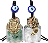 Vista 10 de Zodiac Birthstone Car Charms for Rearview Mirror Hanging - Two Gemstone Good Luck Bottles with Evil Eye Protection Bead and Guardian Angel Wing