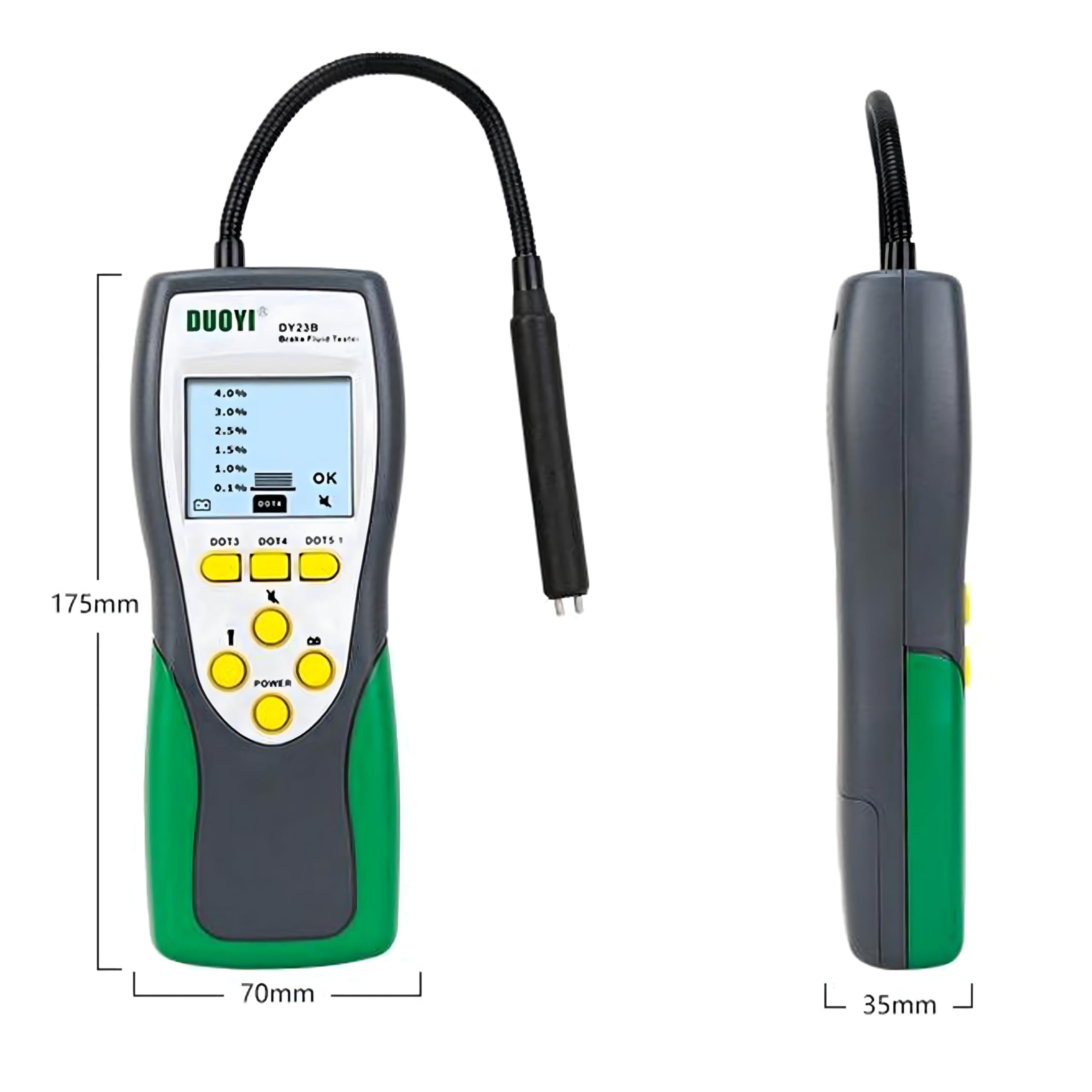 Retoo Tester del liquido dei freni, digitale, per test diagnostici, per schermo LCD, adatto per DOT3 DOT4 DOT5, analizzatore di umidità del collo flessibile, per auto e moto