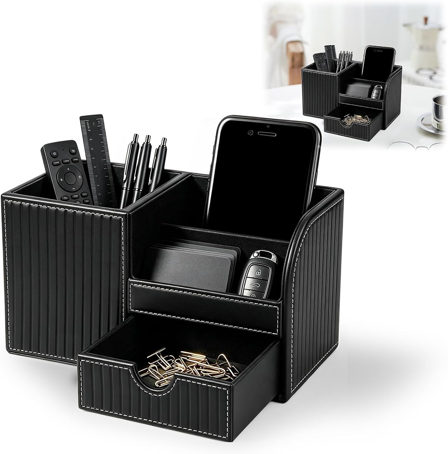 Executive PU Leather Desk Organizer,Office Essentials for Men