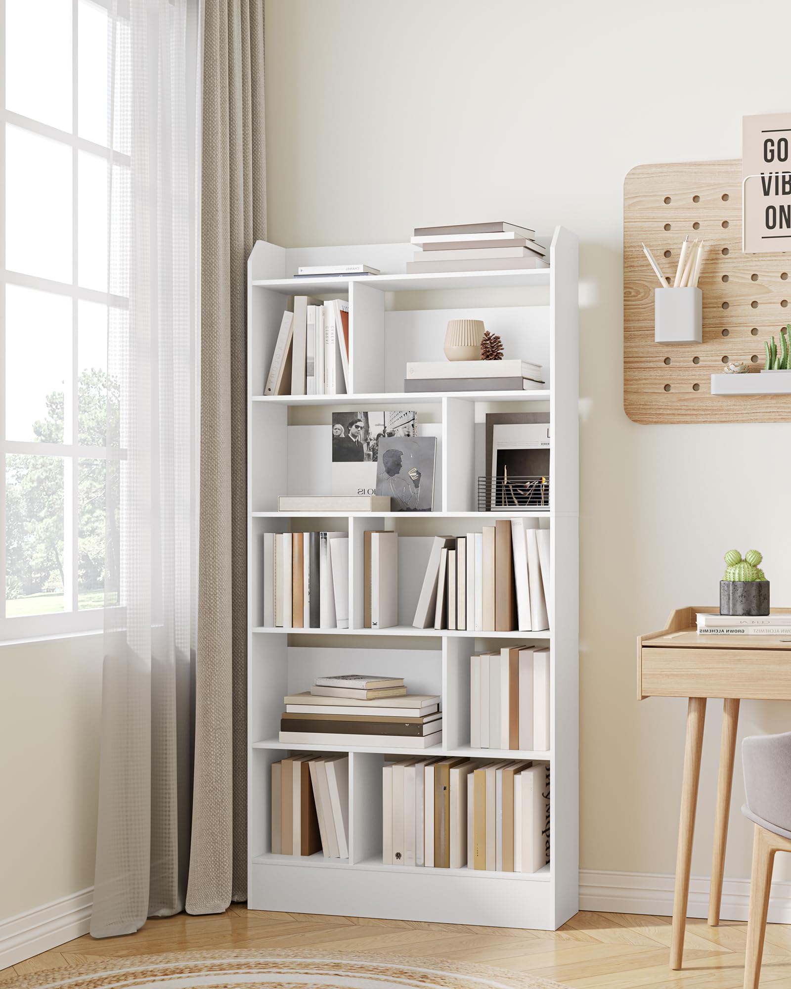 Hzuaneri Libreria de 6 Niveles, Estanteria para Libros de 10 Cubos, 24 x 80 x 170 cm, para Oficina, Salón, Estudio, Blanco BC22803X
