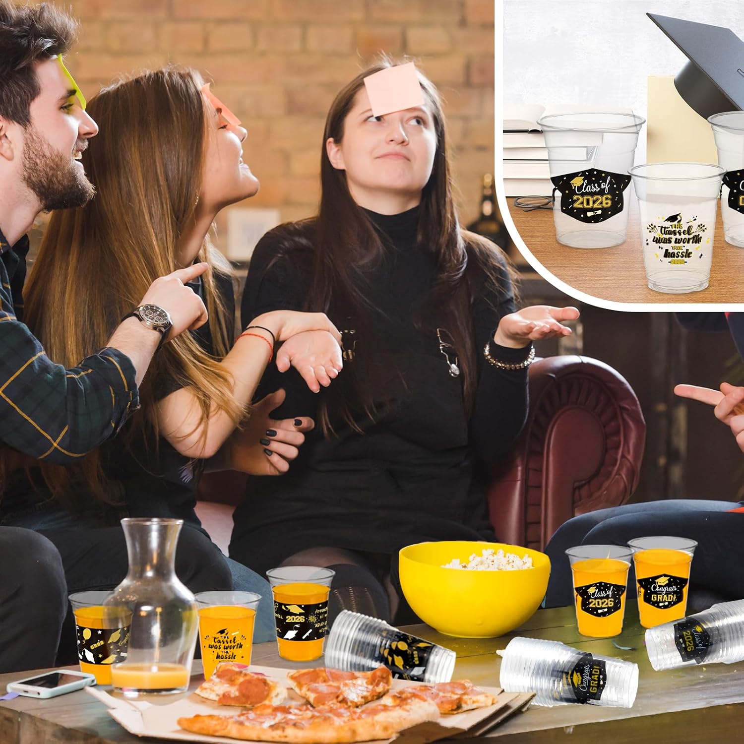 GuassLee Black and Gold Graduation Decorations 2026 Party Cups - 50pcs 12 Oz Black Gold Disposable Graduation Plastic Cups for Drinks Class of 2026 Grad Party Supplies