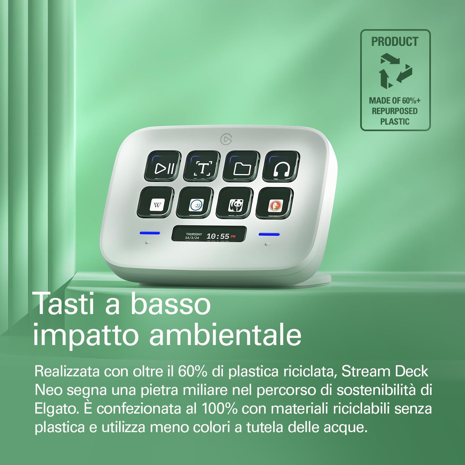 Elgato Stream Deck Neo – 8 Tasti Personalizzabili, 2 Touch Point, velocizza attività e Flussi di Lavoro - controlla Word, Excel, PowerPoint, Teams, Zoom, Spotify e Altro, Drag And Drop - per Mac e PC