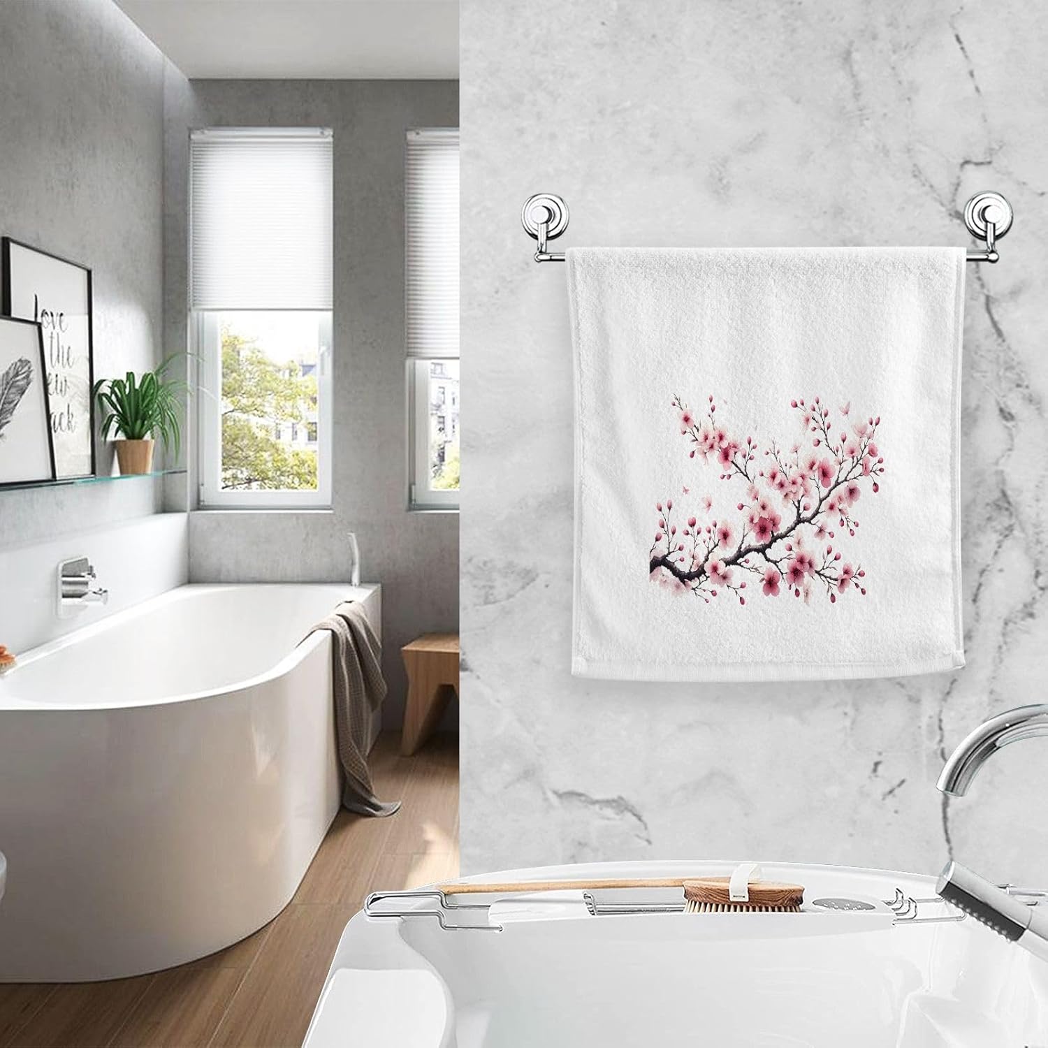 ALAZA Pink Cherry Blossoms Flower Bathroom Hand Towels Set of 2 Decorative Towels for Bathroom Soft 100 Percent Cotton Towel Luxury Bath Towels Absorbent Face Towel 16" X 30"